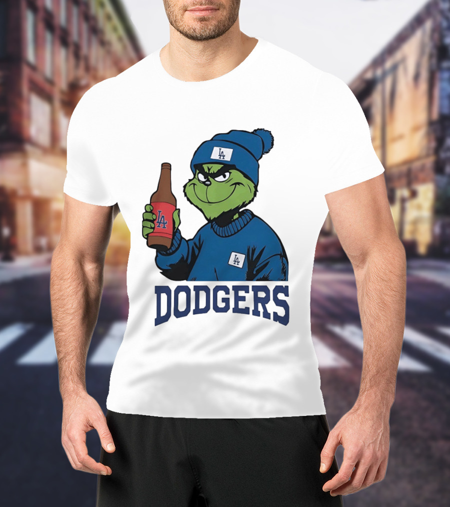 Los Angeles Dodgers MLB Christmas Grinch Beanie And Sweater T-Shirt