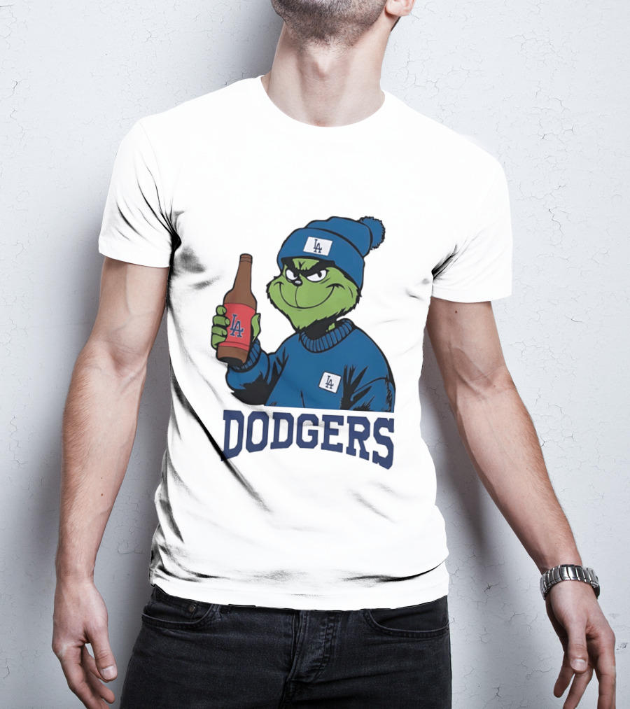 Los Angeles Dodgers MLB Christmas Grinch Beanie And Sweater T-Shirt