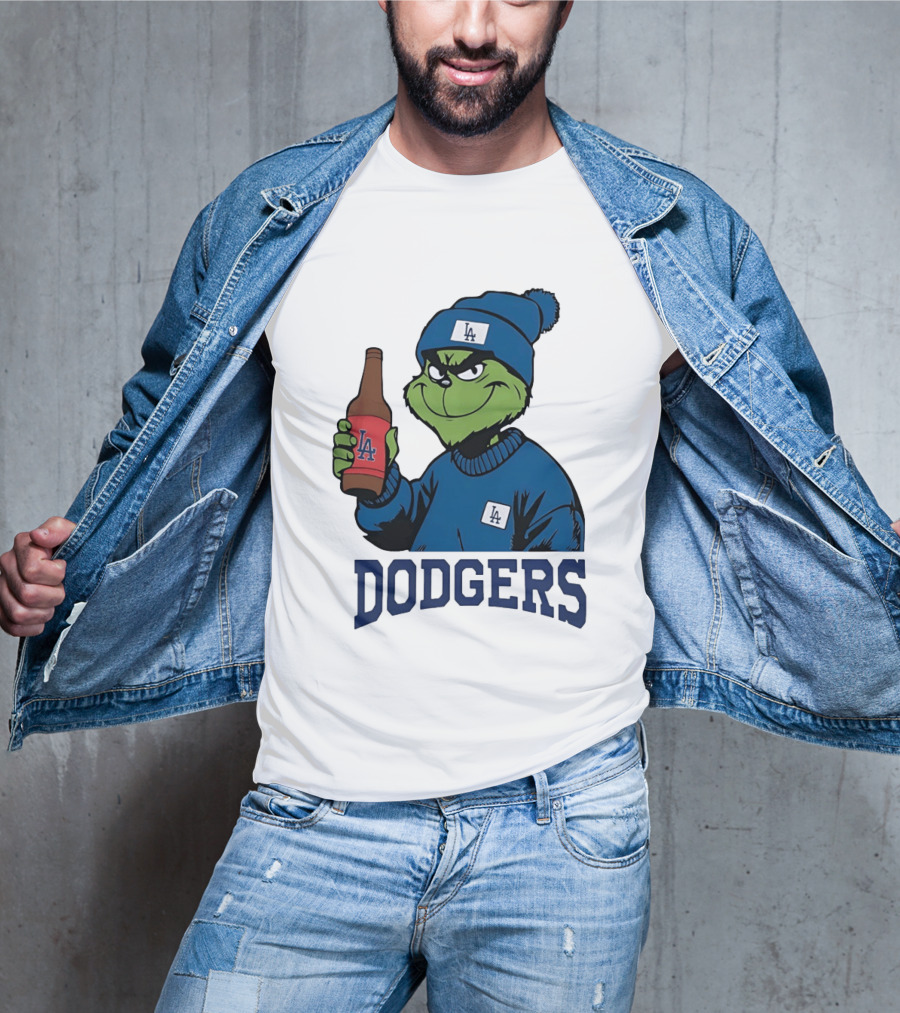 Los Angeles Dodgers MLB Christmas Grinch Beanie And Sweater T-Shirt