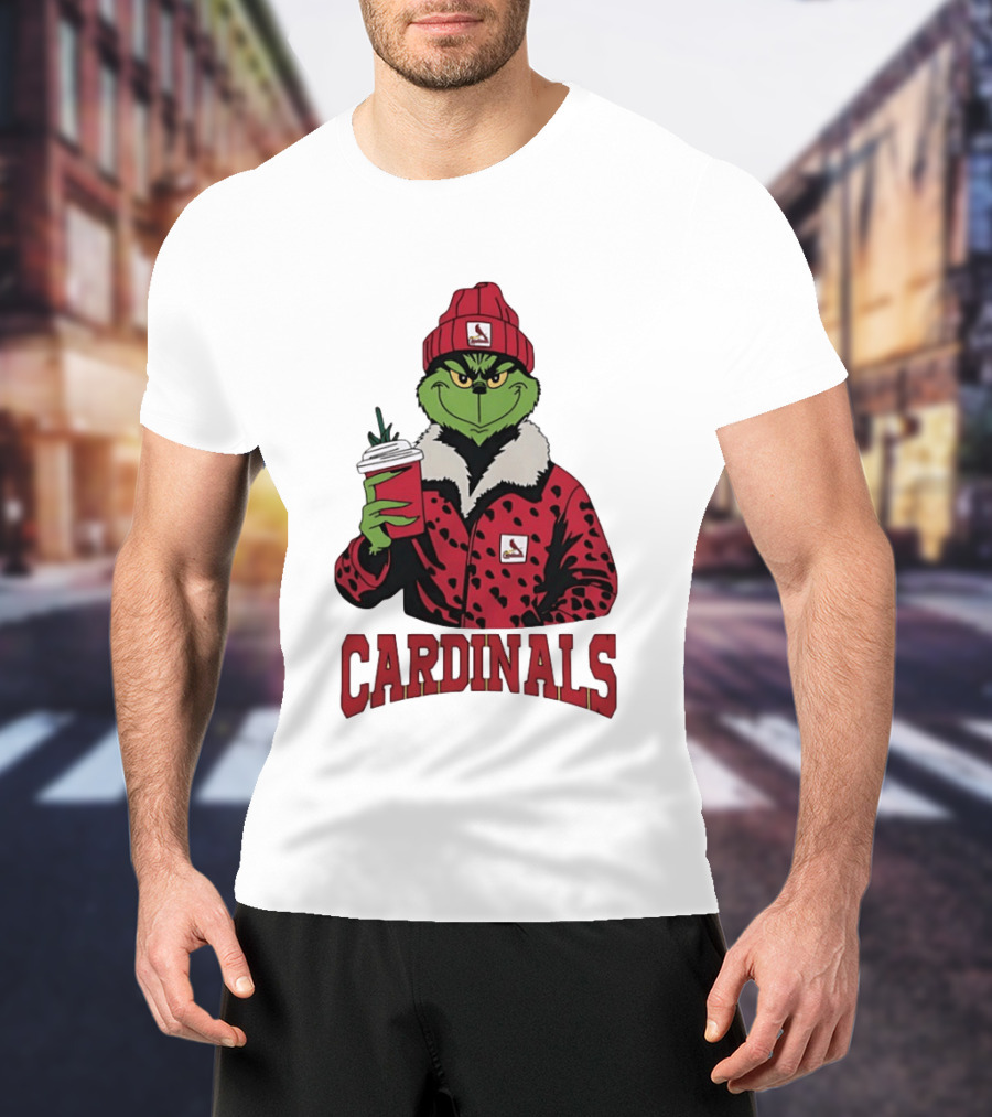 The Grinch In St Louis Cardinals Jacket With Coffee Christmas T-Shirt