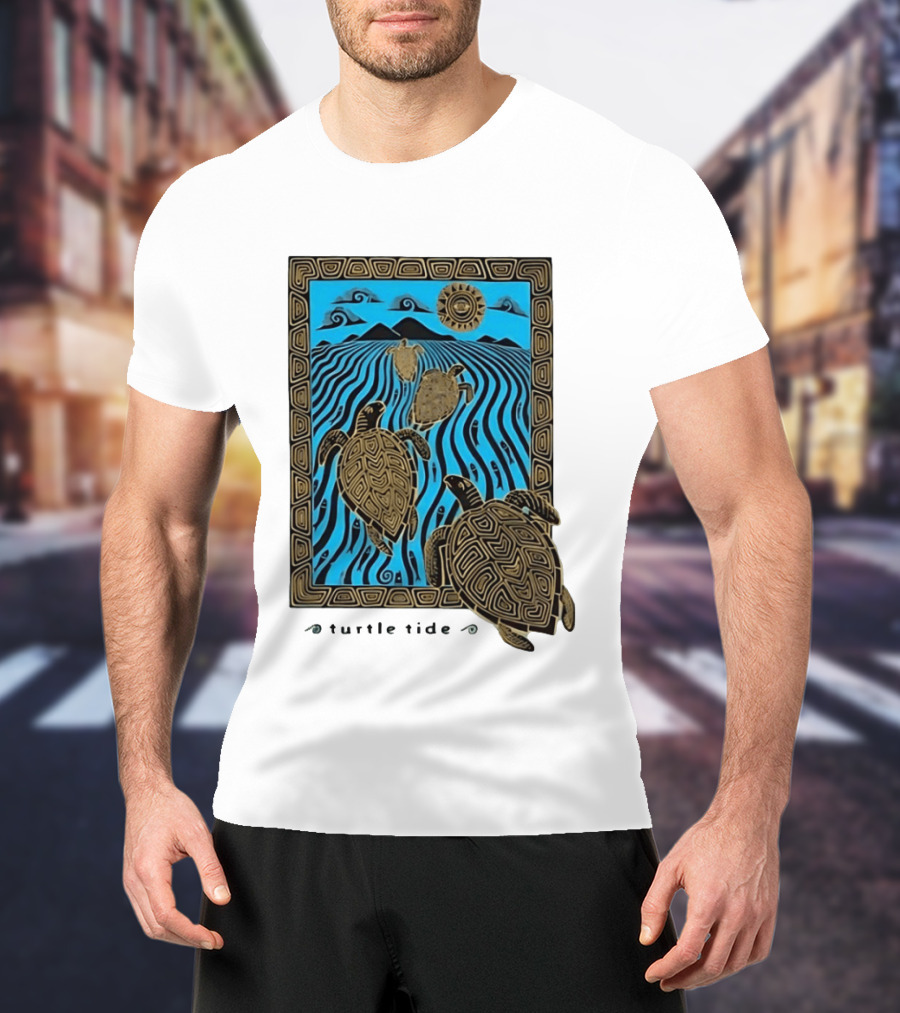 Turtle Tide Ocean Sea Life Coastal Nautical Waves And Sun T-Shirt