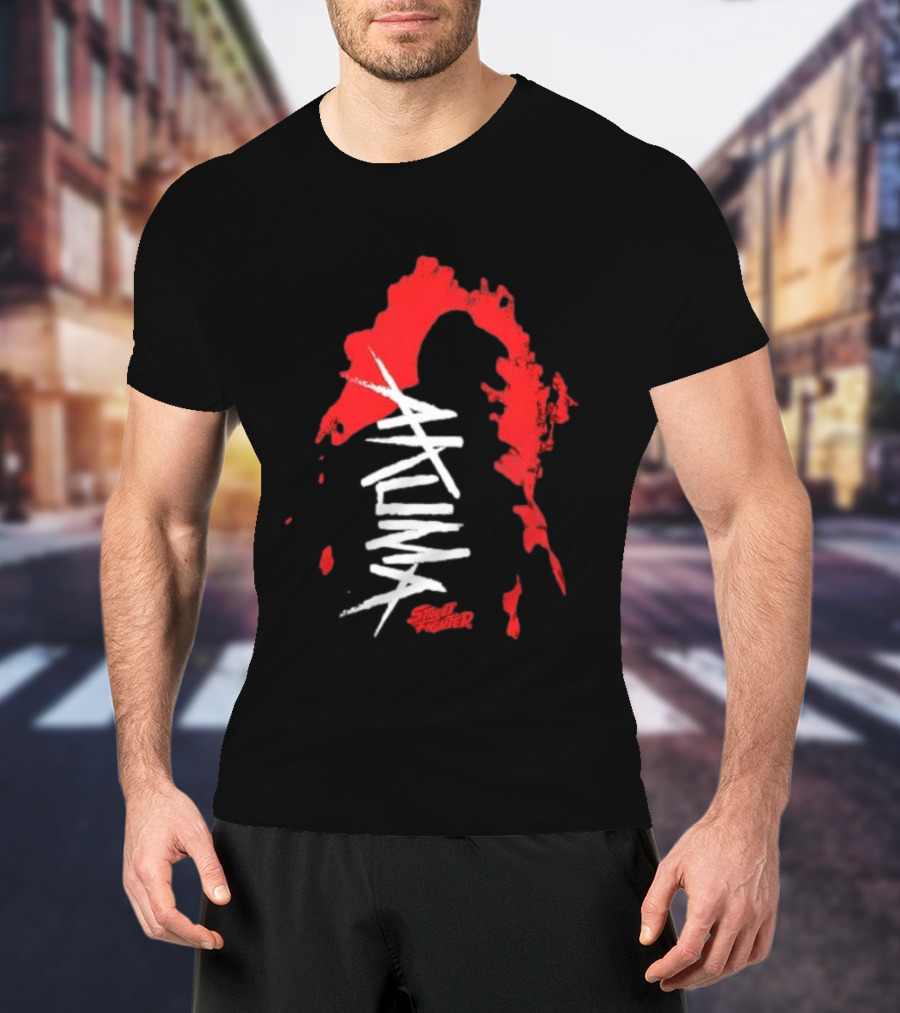 Akuma Street Fighter Red And White Brushstroke T-Shirt