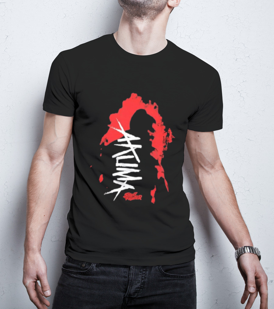 Akuma Street Fighter Red And White Brushstroke T-Shirt