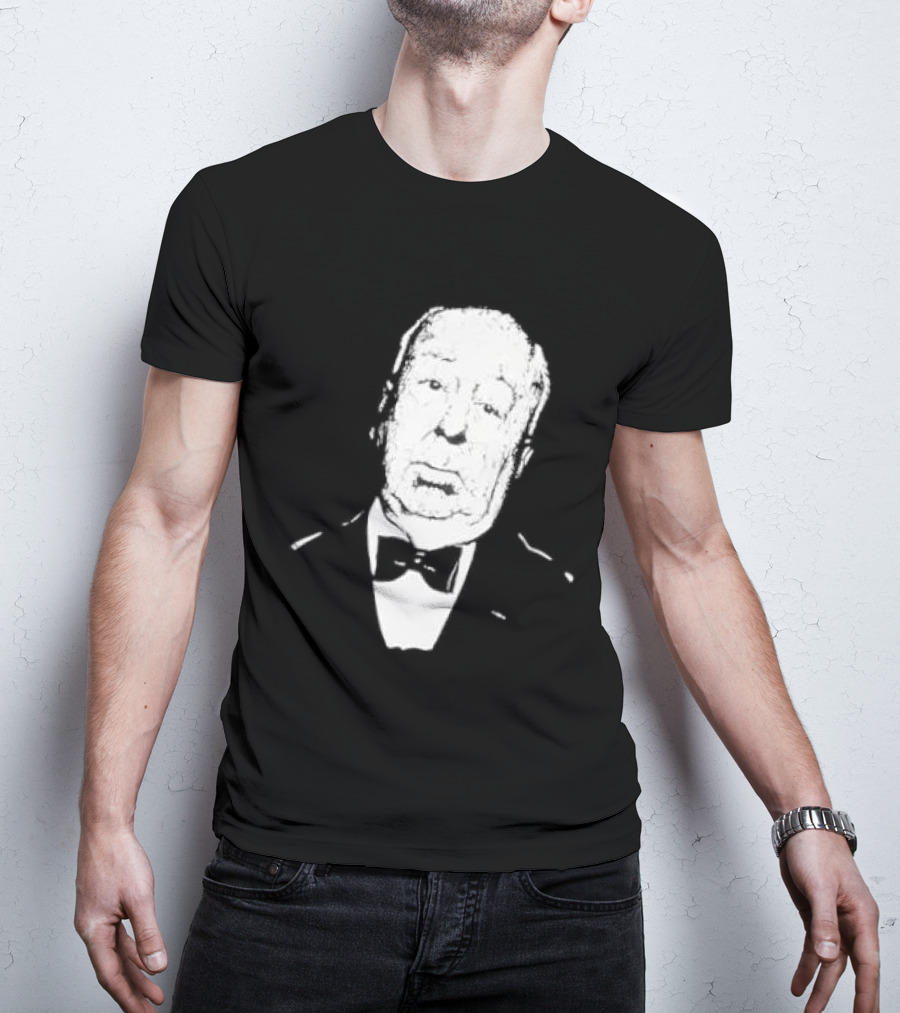 Alfred Hitchcock Staring Silhouette Iconic Filmmaker Style Bowtie T-Shirt