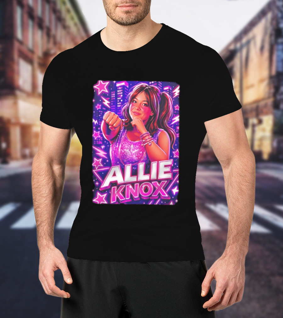 Allie Knox Retro Neon City Lights Style With Stars T-Shirt