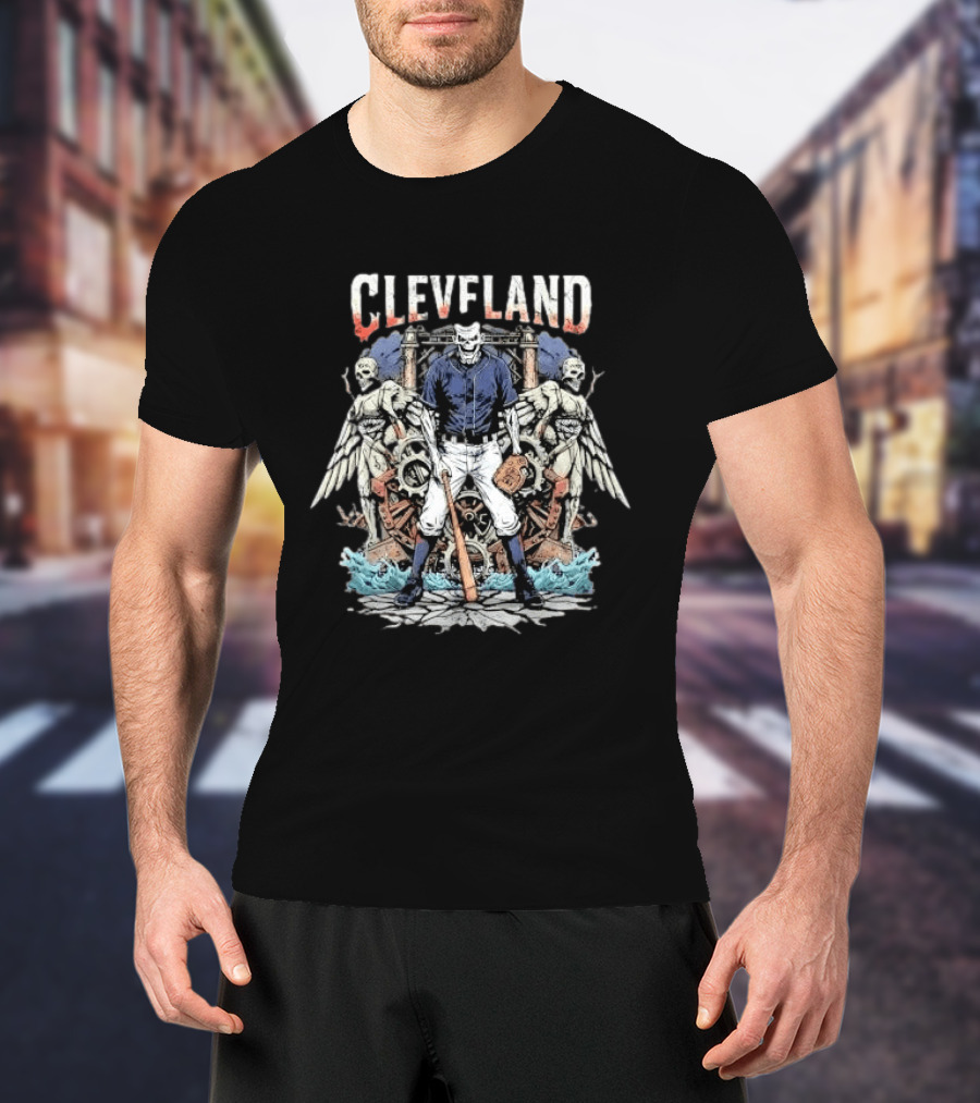 Cleveland Guardians Of The Diamond Baseball Skeleton With Wings T-Shirt