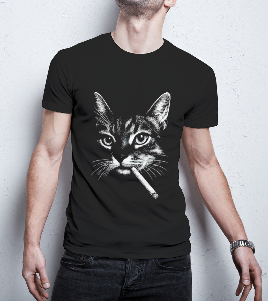 Cat Smoking A Cigarette Vintage Style Retro Look T-Shirt