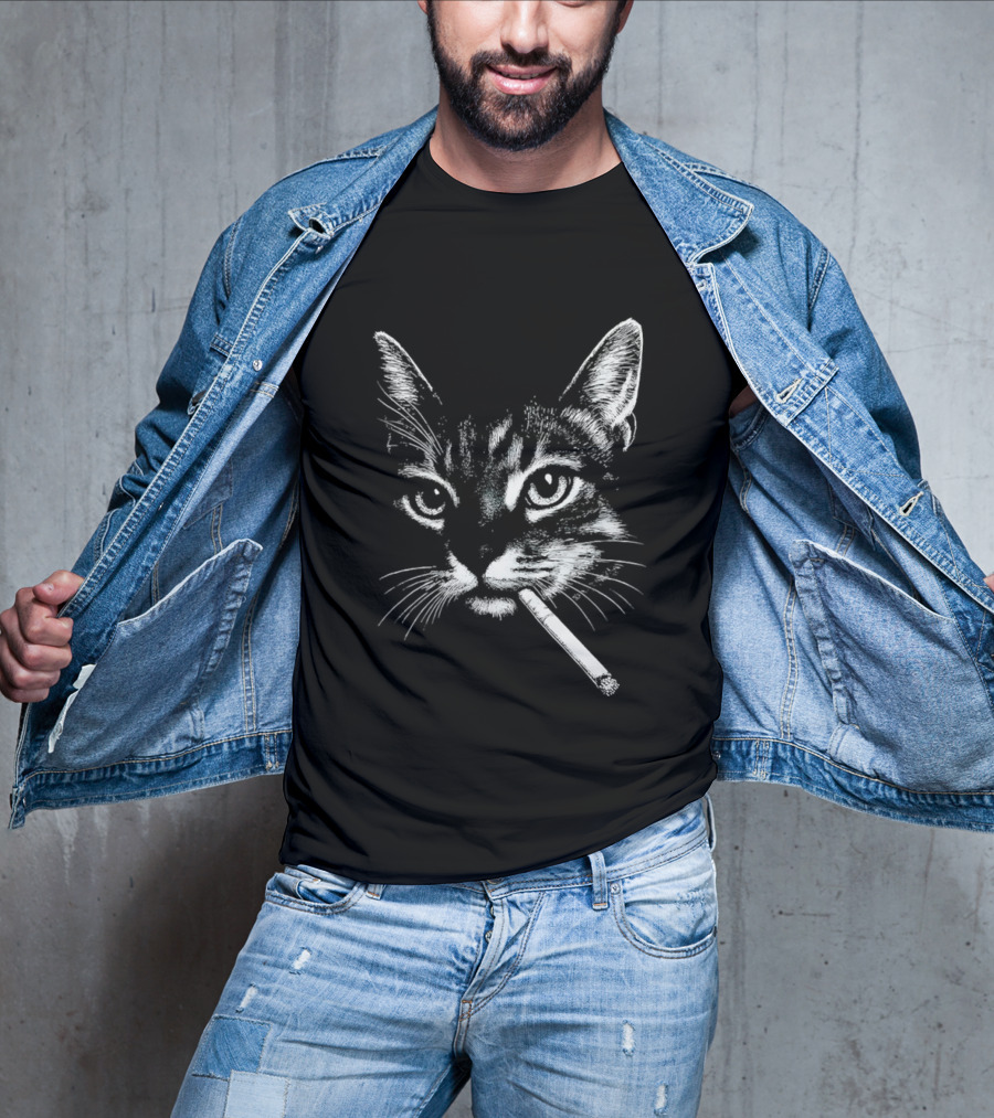 Cat Smoking A Cigarette Vintage Style Retro Look T-Shirt