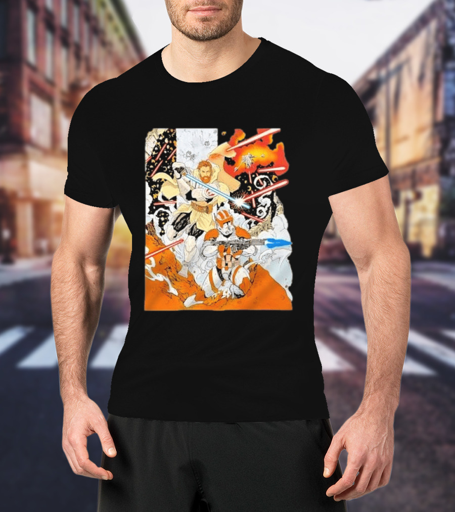 Obi Wan Kenobi Commander Cody Battlefront Action Scene Star Wars T-Shirt