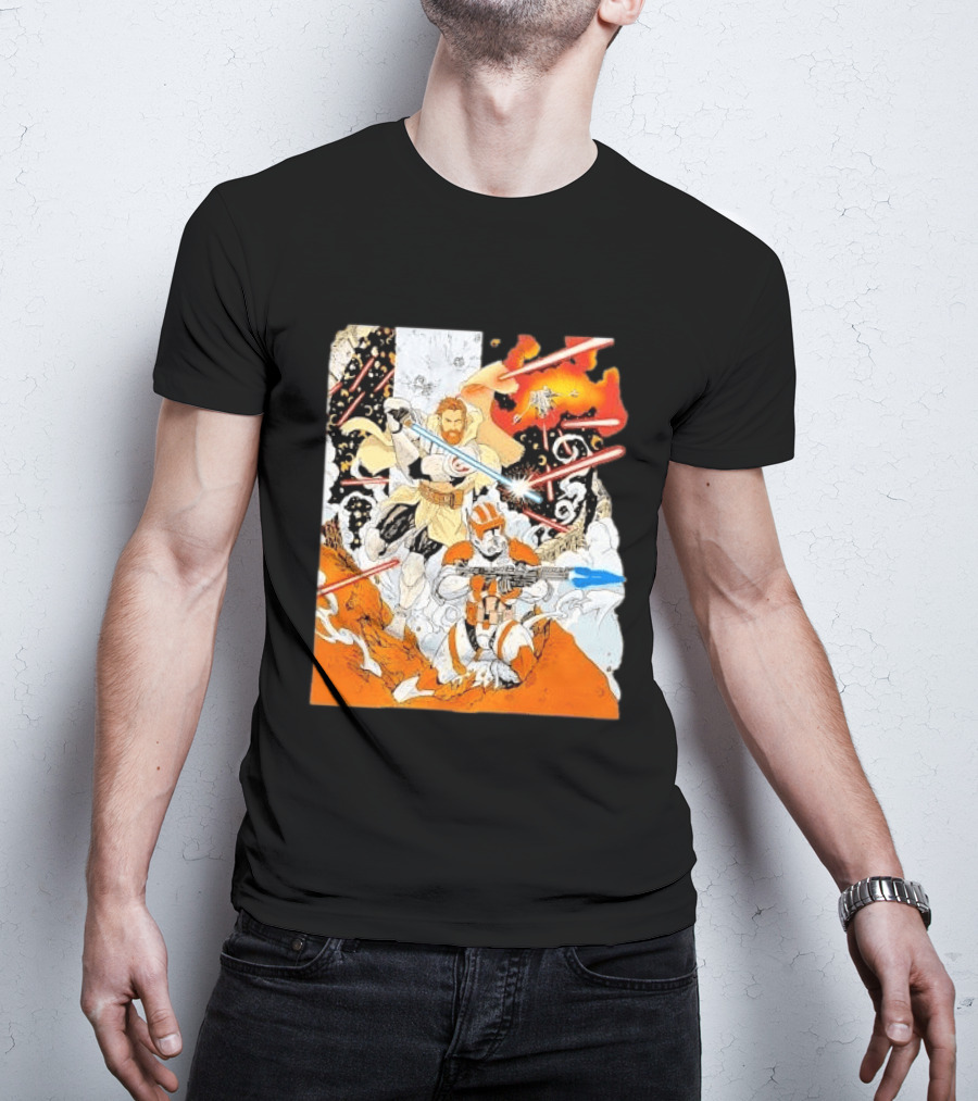 Obi Wan Kenobi Commander Cody Battlefront Action Scene Star Wars T-Shirt