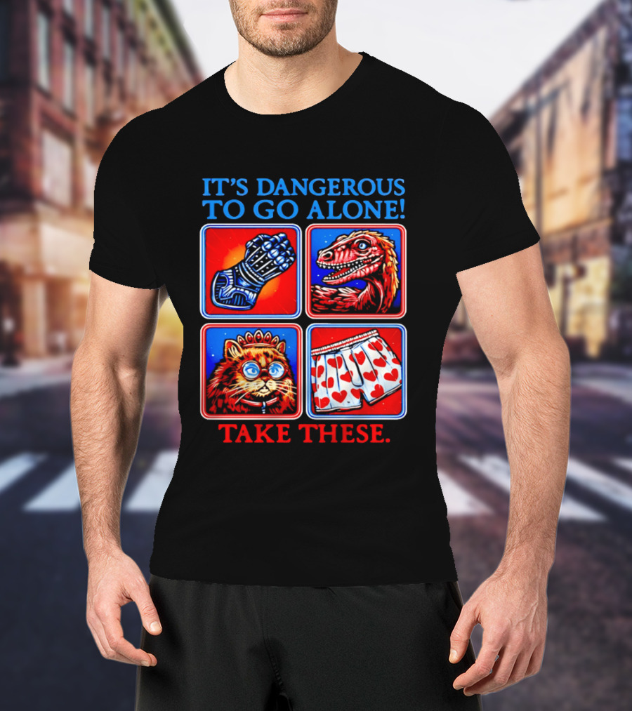 It's Dangerous To Go Alone Take These Gauntlet Raptor Cat Heart Boxers T-Shirt
