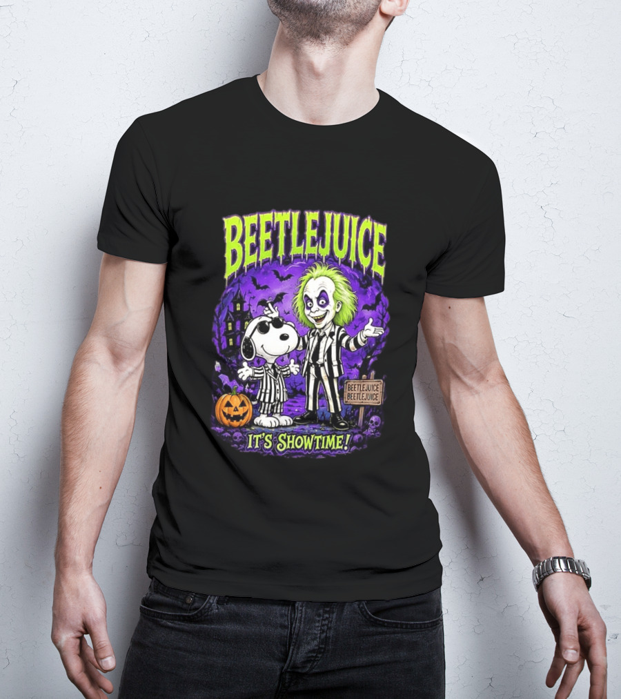 Beetlejuice Snoopy It's Showtime Halloween Pumpkin T-Shirt