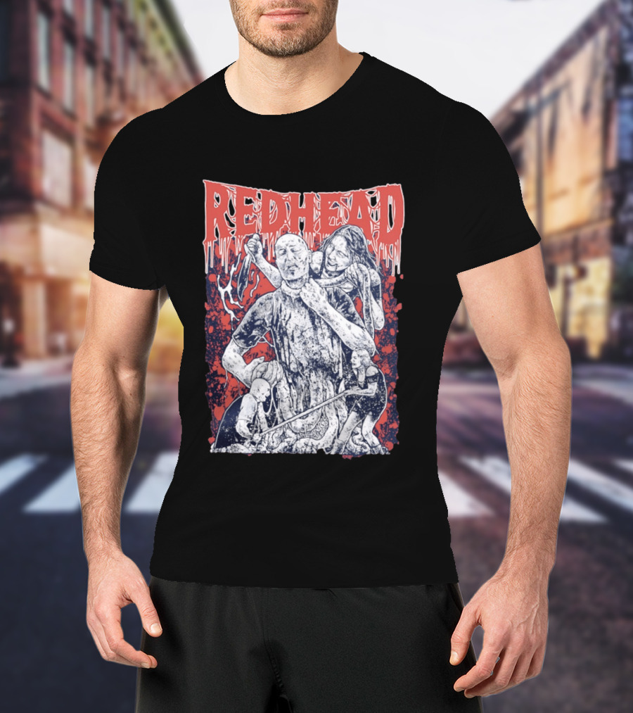 Red Head Horror Gruesome Comic Style Bloodied Figures T-Shirt