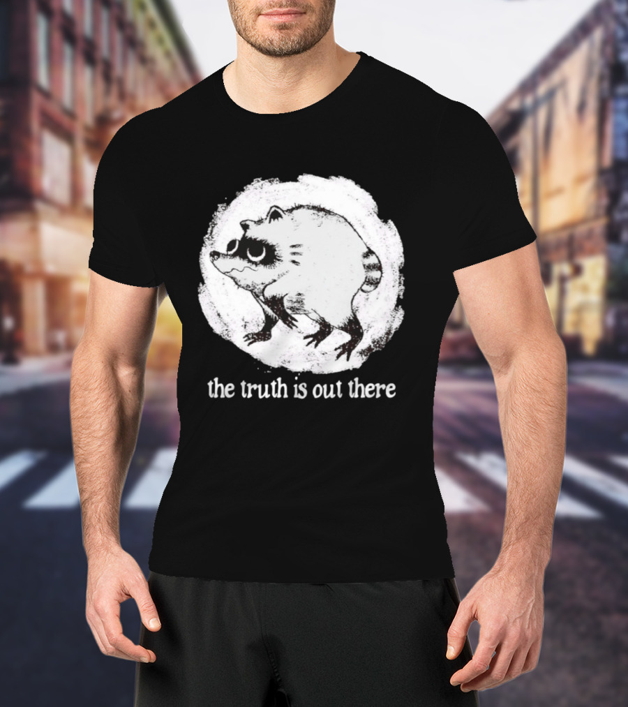 Jimothy The Raccoon The Truth Is Out There Black And White Sketch T-Shirt