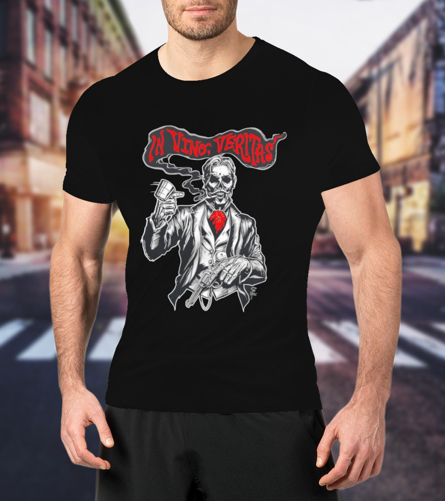 Skeleton Doc Holliday In Vino Veritas Smoking Gun Wine Cup T-Shirt