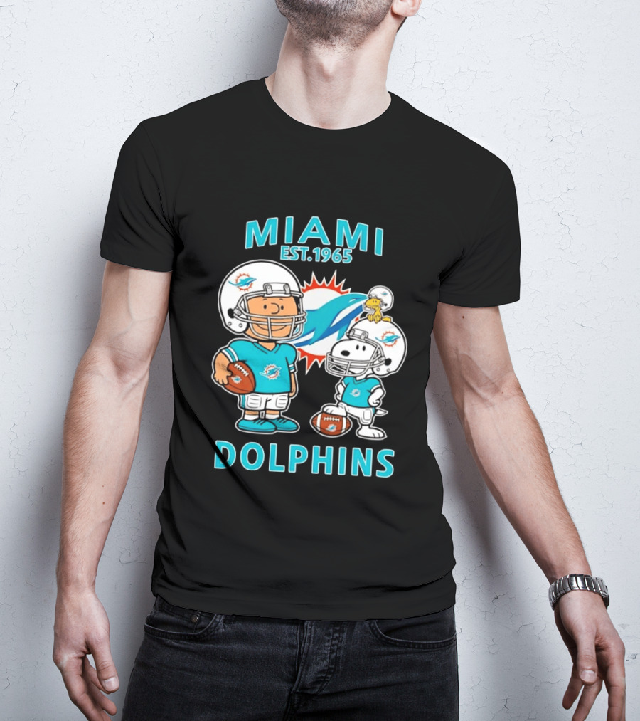 Miami Dolphins Est 1965 Charlie Brown Snoopy Football T-Shirt