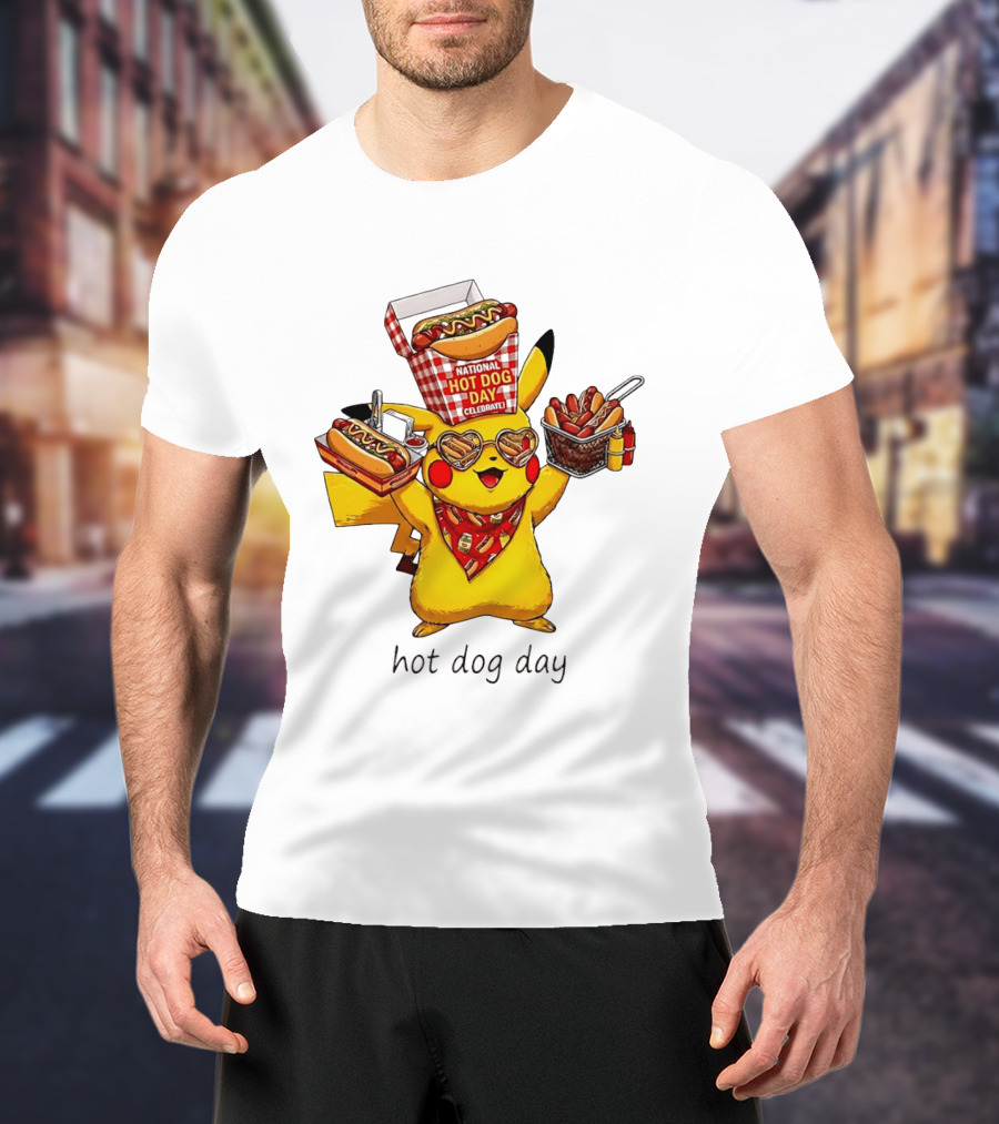 National Hot Dog Day Pikachu Heart Sunglasses Celebrate T-Shirt
