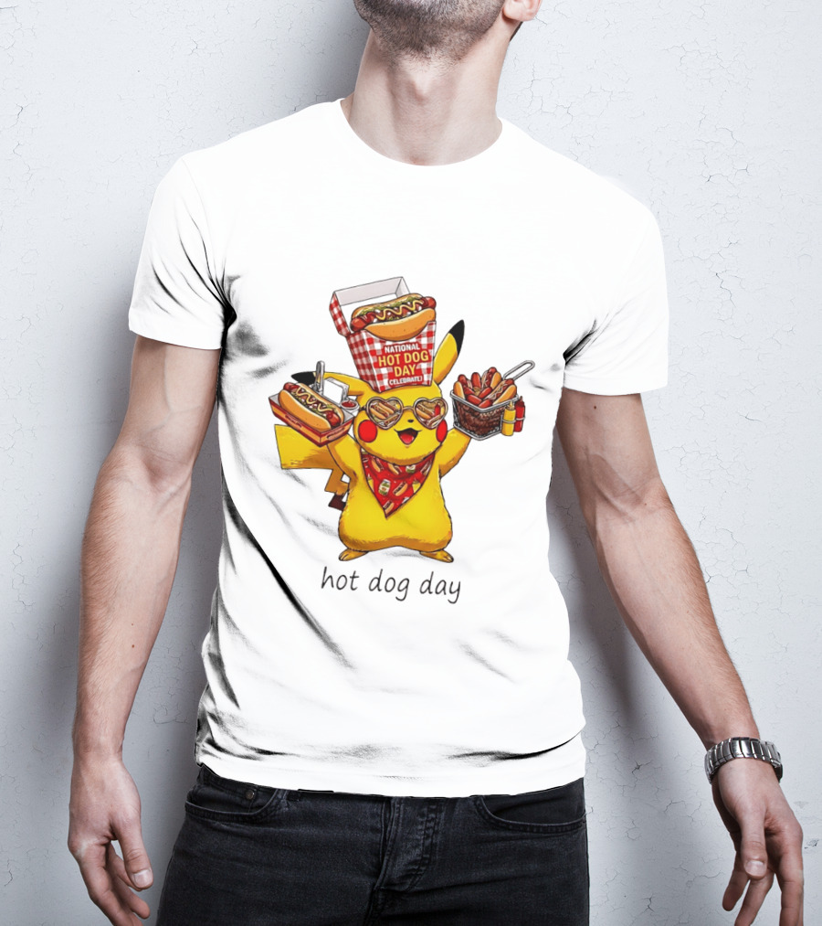 National Hot Dog Day Pikachu Heart Sunglasses Celebrate T-Shirt