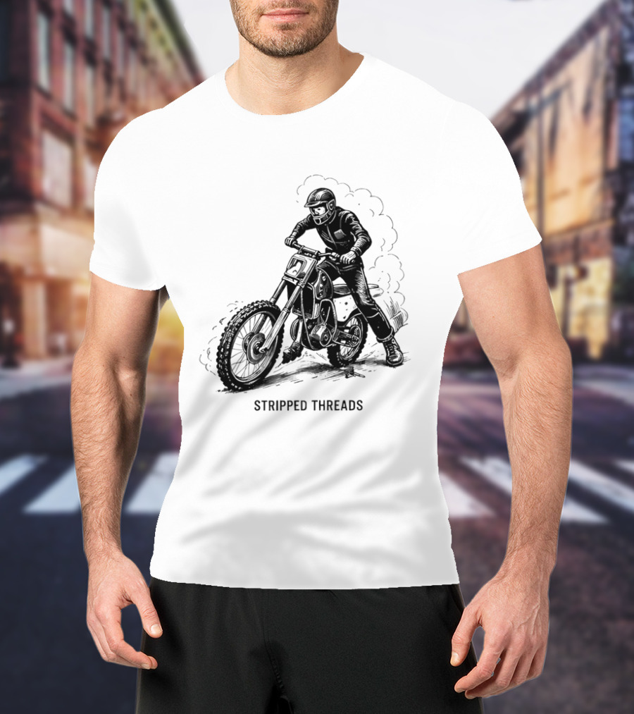 Stripped Threads Dirt Bike Rider Vintage Motocross T-Shirt