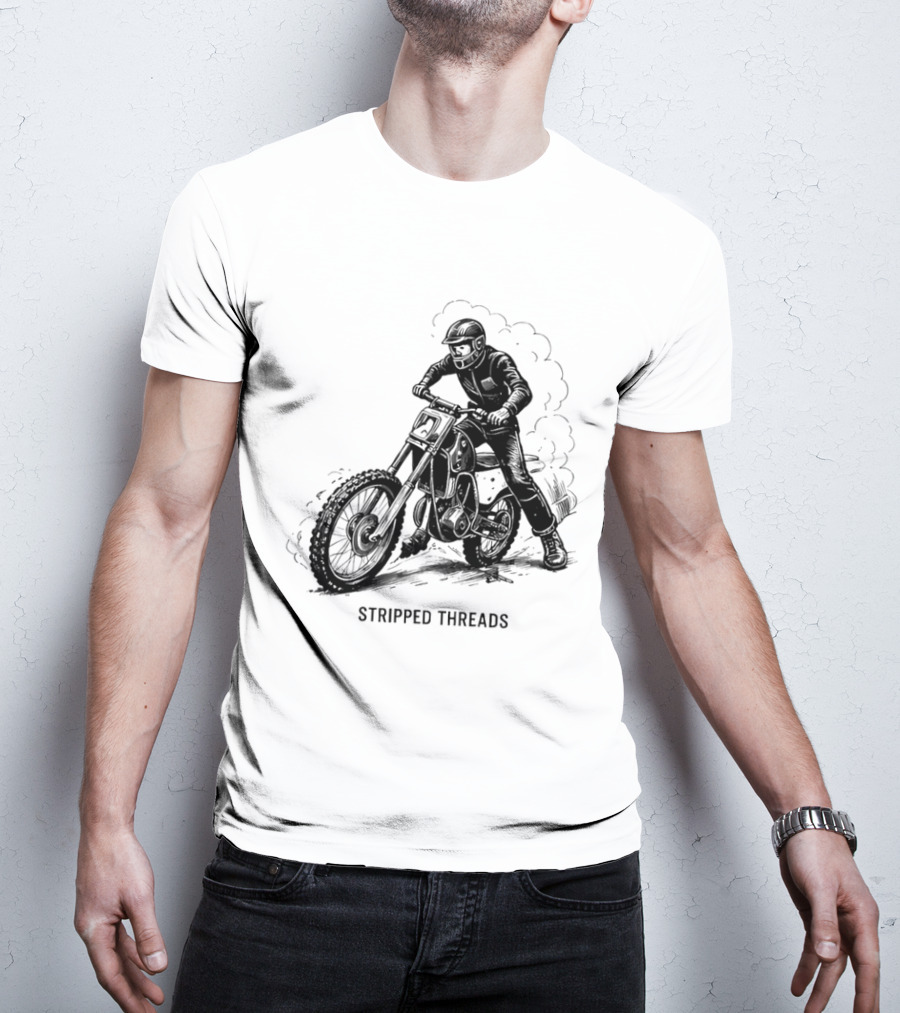Stripped Threads Dirt Bike Rider Vintage Motocross T-Shirt