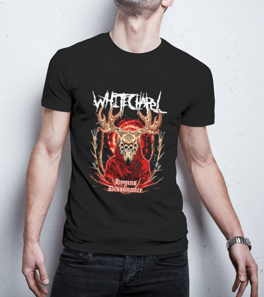 Whitechapel Antlered Skull Hooded Figure Hymns In Dissonance T-Shirt