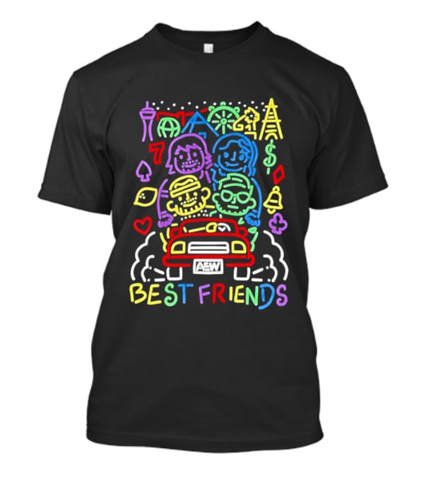 Best Friends AEW Neon Road Trip With Casino Icons And Landmarks T-Shirt