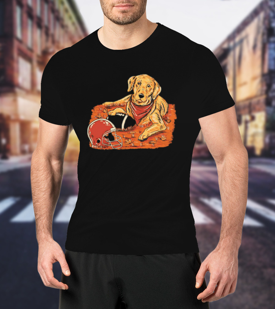 Labrador Retriever Fall Football Scene With Maroon Helmet T-Shirt