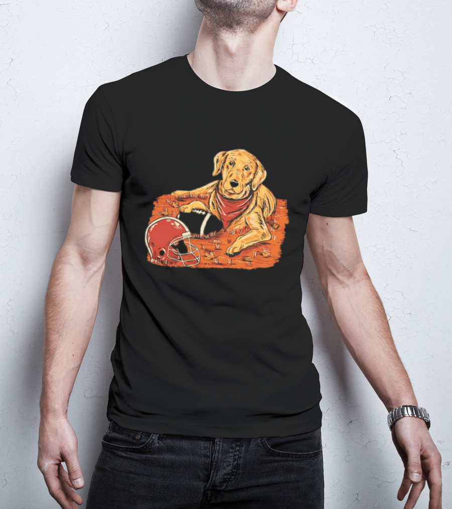 Labrador Retriever Fall Football Scene With Maroon Helmet T-Shirt