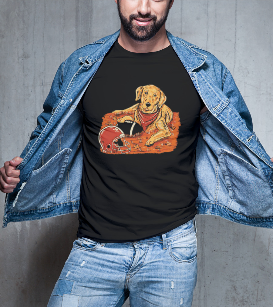 Labrador Retriever Fall Football Scene With Maroon Helmet T-Shirt