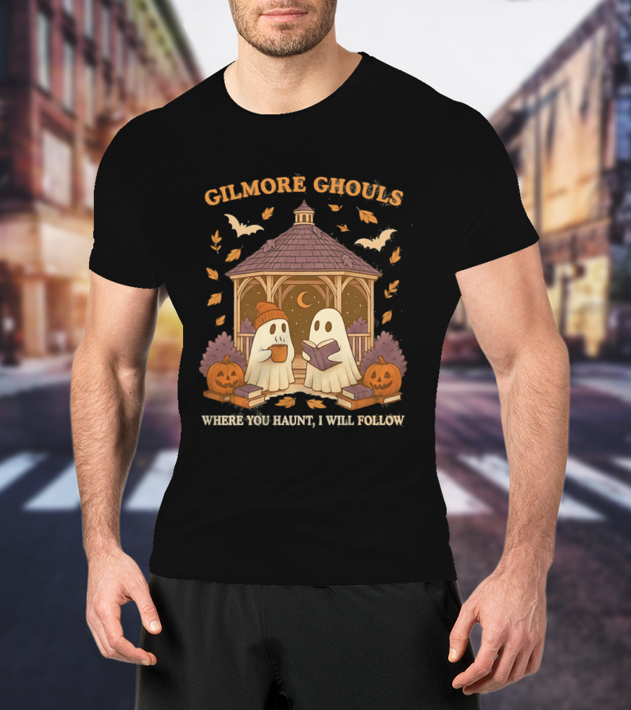 Gilmore Ghouls Where You Haunt I Will Follow Gilmore Girls Halloween Pumpkins Ghosts Cozy Scene T-Shirt