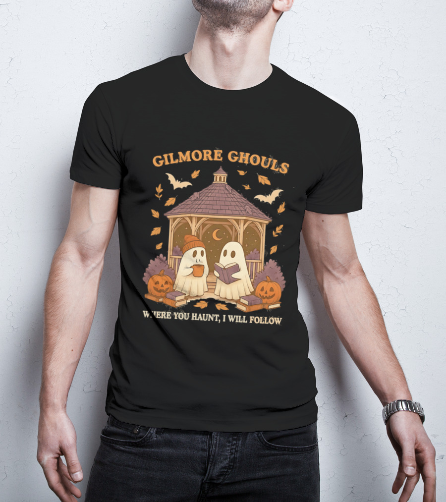 Gilmore Ghouls Where You Haunt I Will Follow Gilmore Girls Halloween Pumpkins Ghosts Cozy Scene T-Shirt