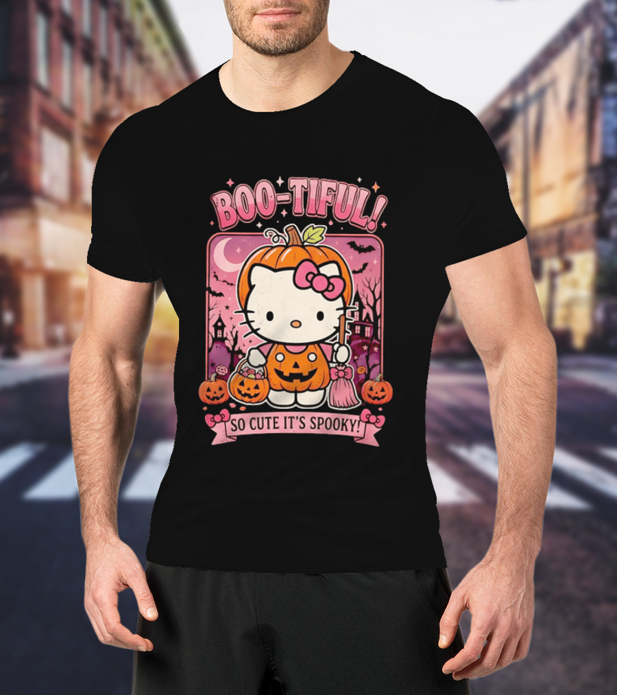 Boo Tiful Hello Kitty So Cute It's Spooky Halloween Pumpkin T-Shirt