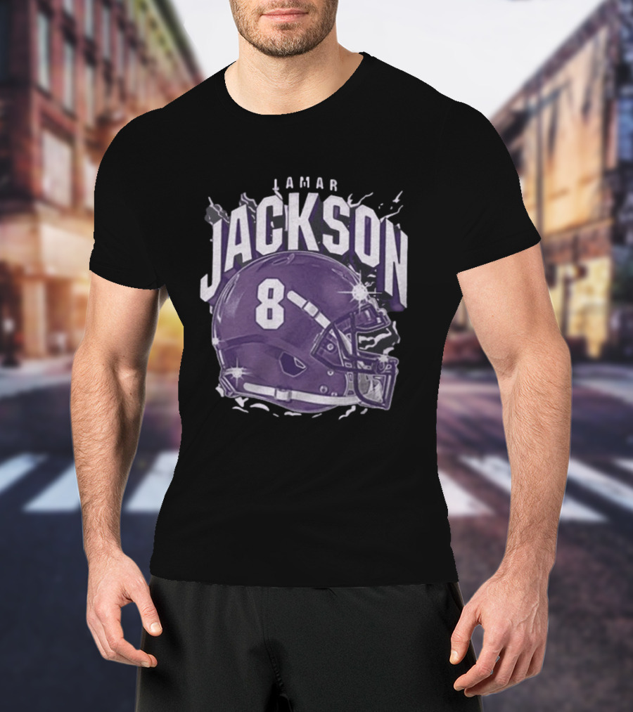 Lamar Jackson 8 Purple Helmet Baltimore Ravens T-Shirt
