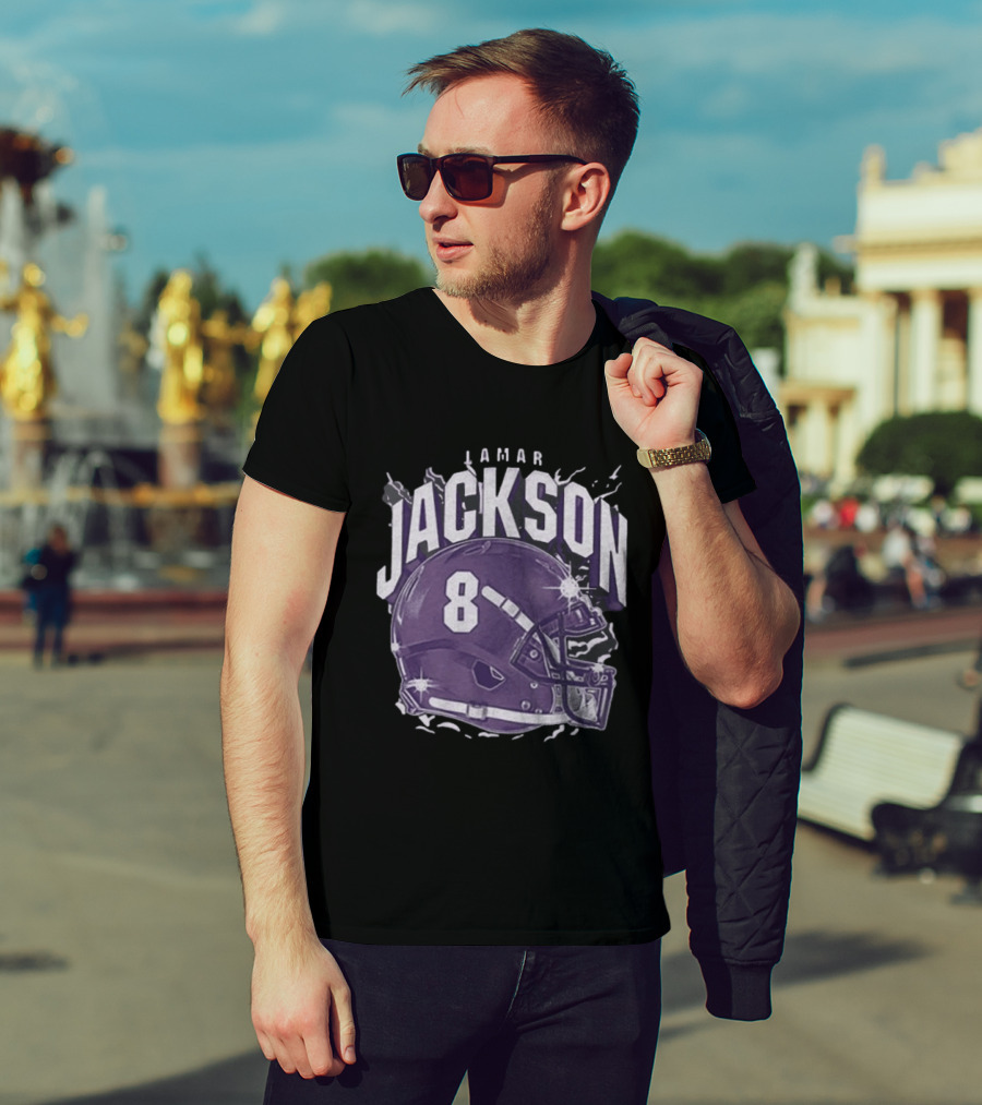 Lamar Jackson 8 Purple Helmet Baltimore Ravens T-Shirt
