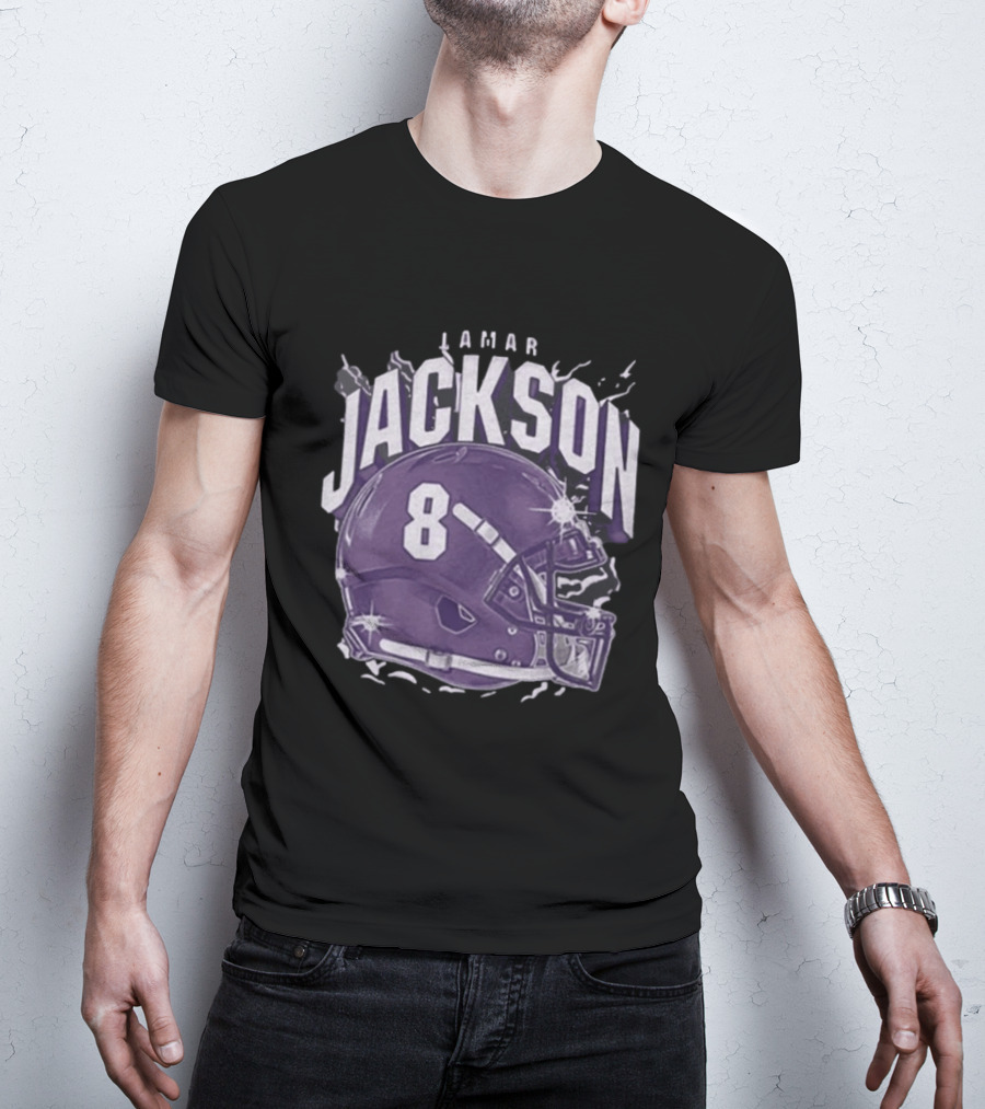 Lamar Jackson 8 Purple Helmet Baltimore Ravens T-Shirt
