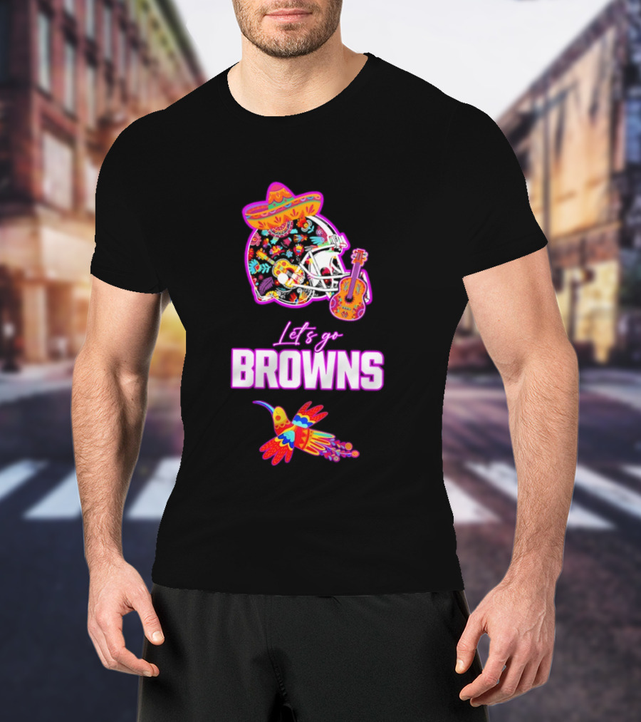 Let's Go Browns Fiesta Mexican Folk Art With Hummingbird And Sombrero T-Shirt