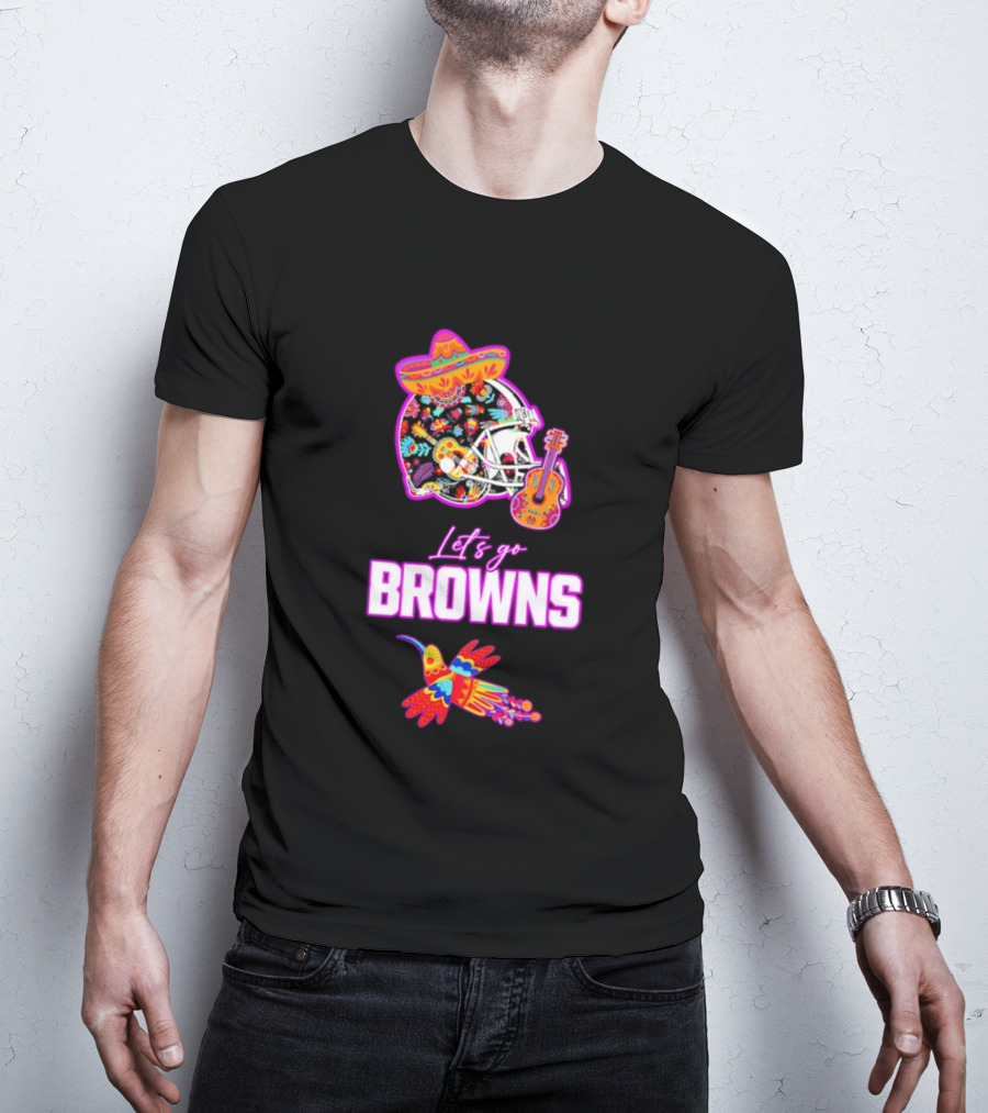 Let's Go Browns Fiesta Mexican Folk Art With Hummingbird And Sombrero T-Shirt