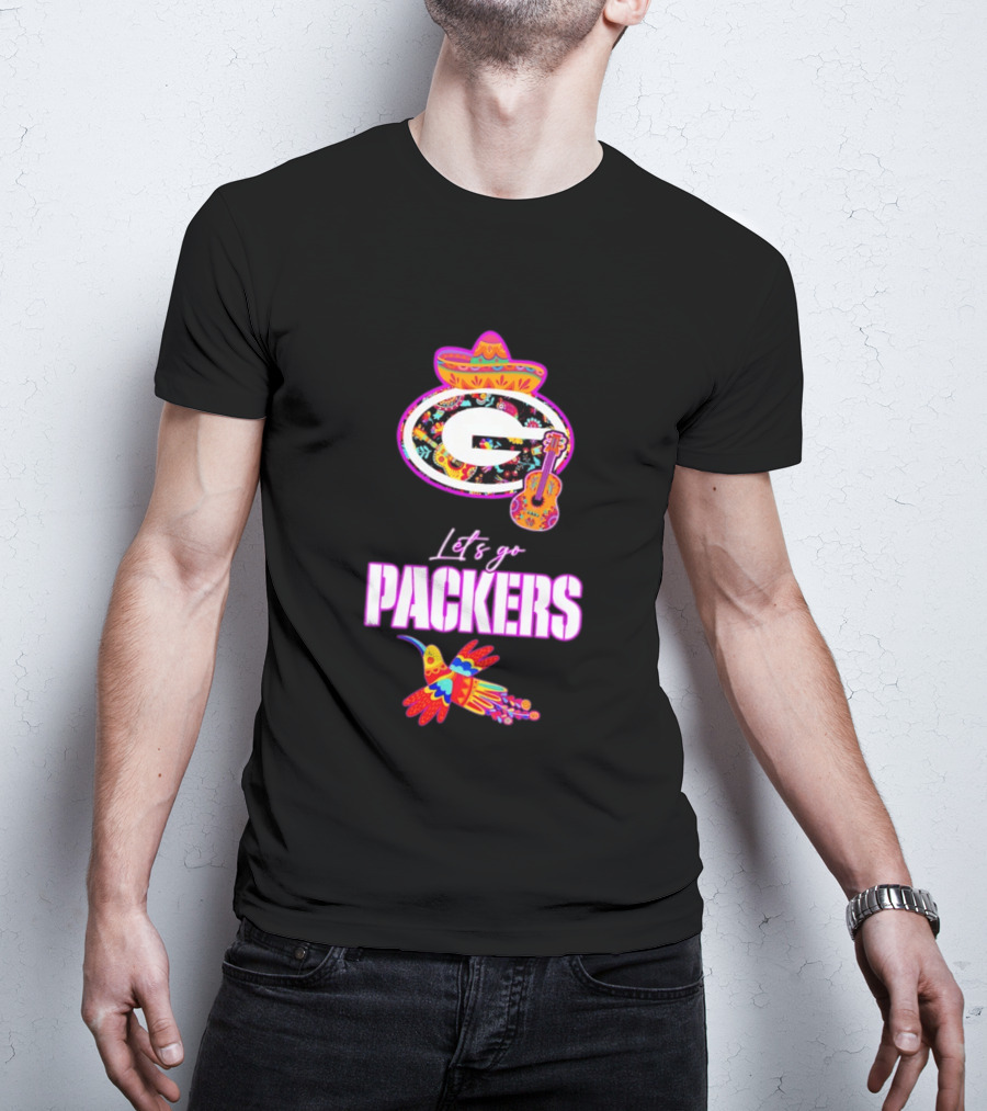 Let's Go Packers Mexican Folk Guitar And Sombrero Fiesta T-Shirt