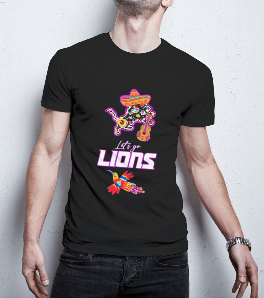 Let's Go Lions Hispanic Heritage Fiesta Mexican Folk Sombrero And Guitar T-Shirt