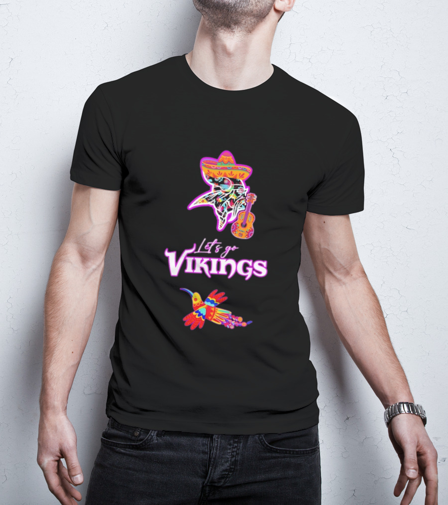 Let's Go Vikings Hispanic Heritage Fiesta Mexican Folk Sombrero Guitar Hummingbird T-Shirt