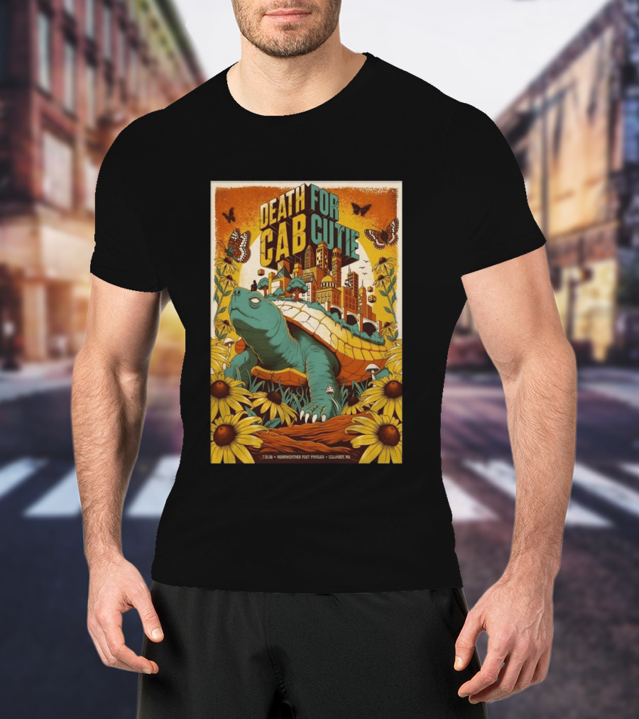 Death Cab For Cutie Merriweather Post Pavilion 7 21 2026 Columbia MD Art Butterflies Turtle Sunflowers T-Shirt