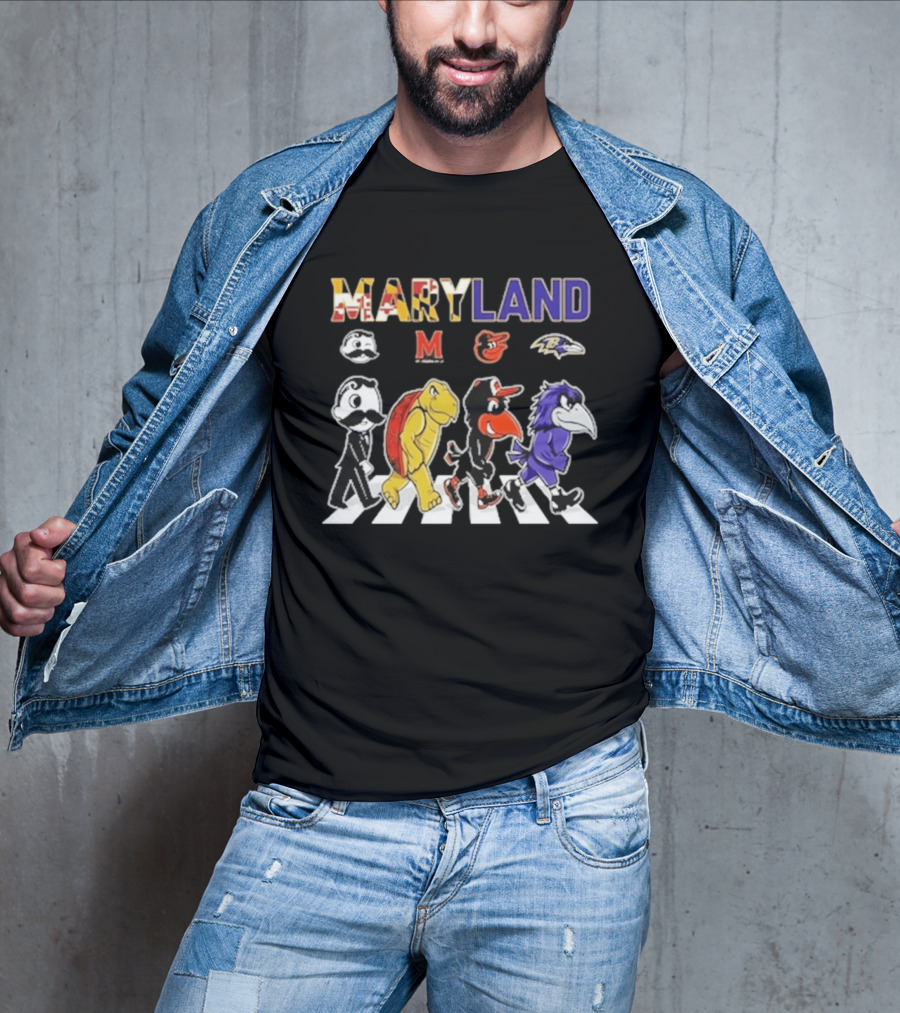 Maryland Sports Mascots Abbey Road Terrapin Oriole Raven Historical Sports Teams T-Shirt