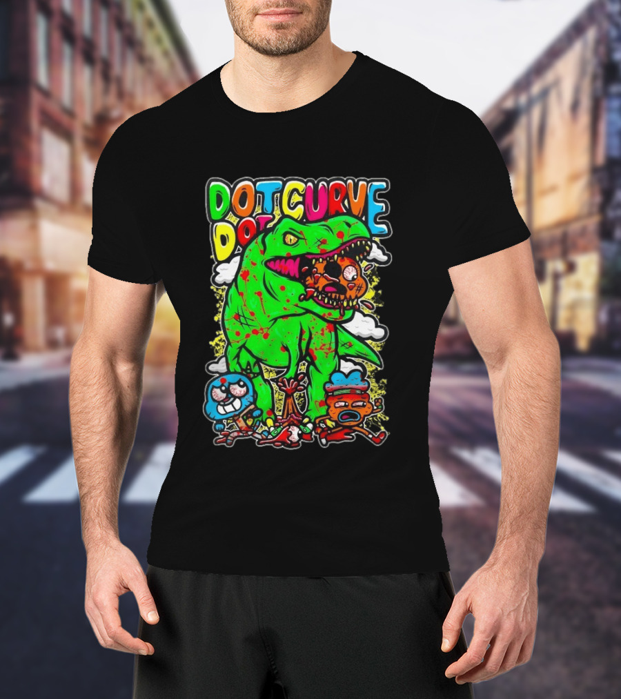Dot Dot Curve Gumballs Gone Rawr Dinosaur Cartoon Clouds T-Shirt