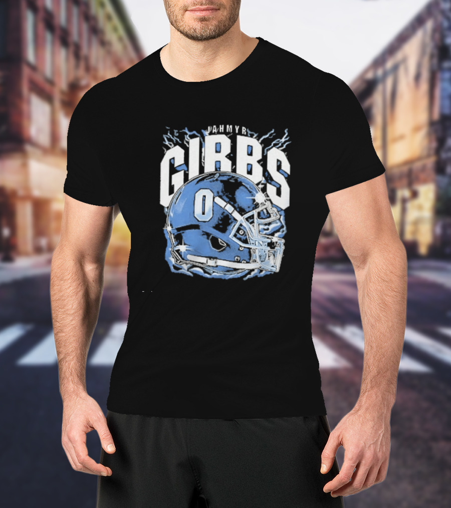 Jahmyr Gibbs Detroit Football Helmet Lions Number 0 T-Shirt