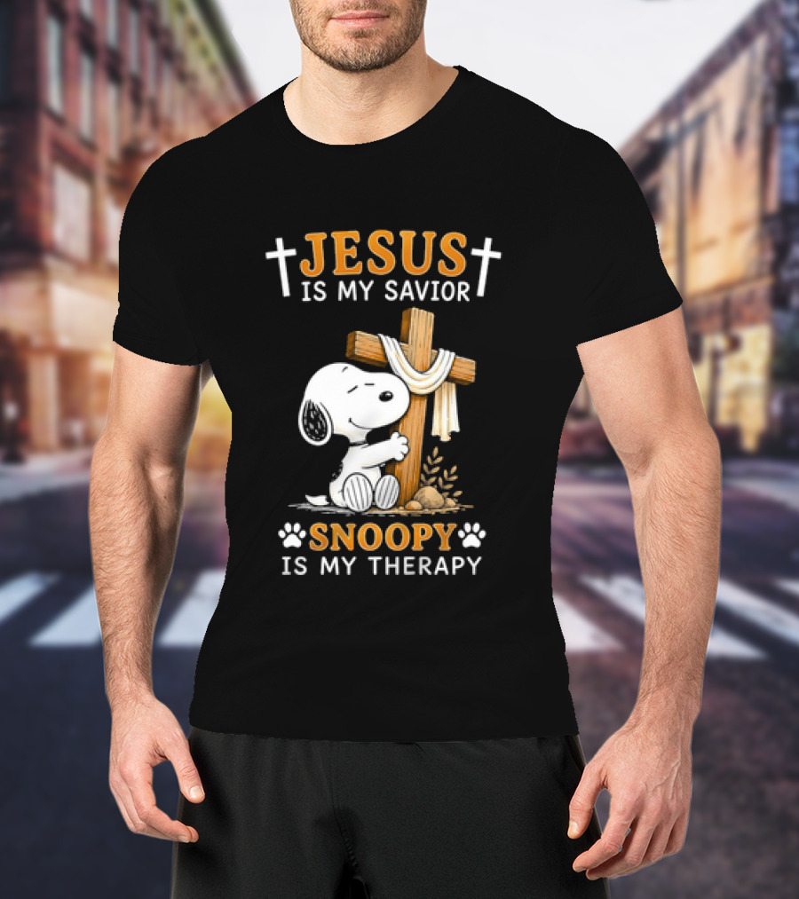 Jesus Is My Savior Snoopy Is My Therapy Cross And Faithful Beagle T-Shirt