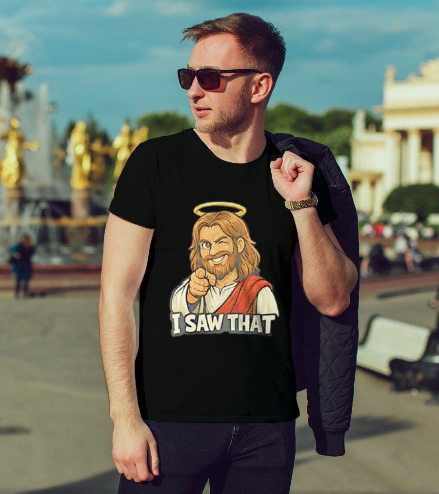 Jesus Winking Pointing I Saw That Halo Robe T-Shirt