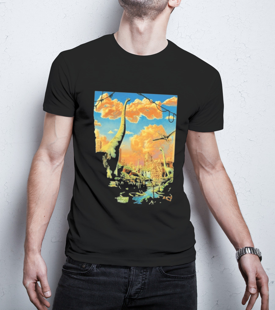 Phish Syracuse NY July 21 2026 St Joseph Health Amphitheatre Dinosaur Cityscape T-Shirt