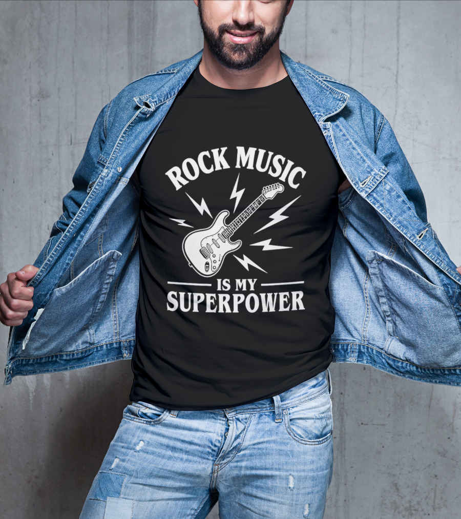 Rock Music Is My Superpower Guitar Electric Lightning T-Shirt
