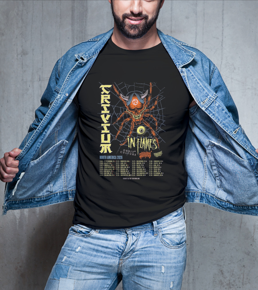 Trivium In Flames Orbit Culture North America 2026 Tour Dates And Cities With Spider T-Shirt