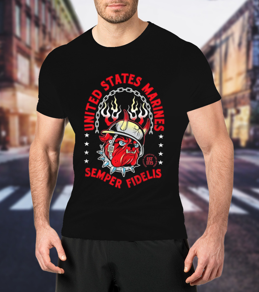 United States Marines Semper Fidelis Bulldog Helmet EST 1775 T-Shirt